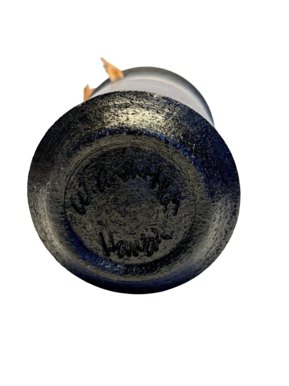 Warren Andrade Raku Pottery Vase 1999 Bamboo Handle Hawaii Artist 12"H w/ handle - Picture 7 of 8